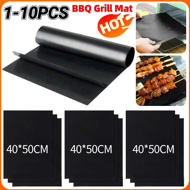 1-10PCS Non-stick BBQ Grill Mat Reusable Heat Resistant Oven Liner Baking Mat for Home Picnic Barbecue Grill Kitchen Accessories