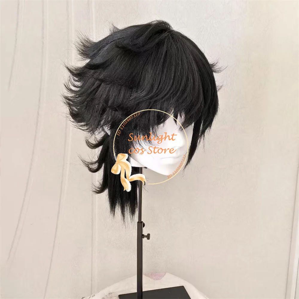 Tomioka Giyuu Inspired Black Cosplay Wig - 40cm Heat Resistant Synthetic Hair