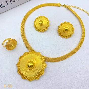 Alternative view of New Luxury Dubai Black Rope Necklace And Earrings Sets For Women Ethiopian Indian Bridal 24k Gold Color Jewelry Set Wedding
