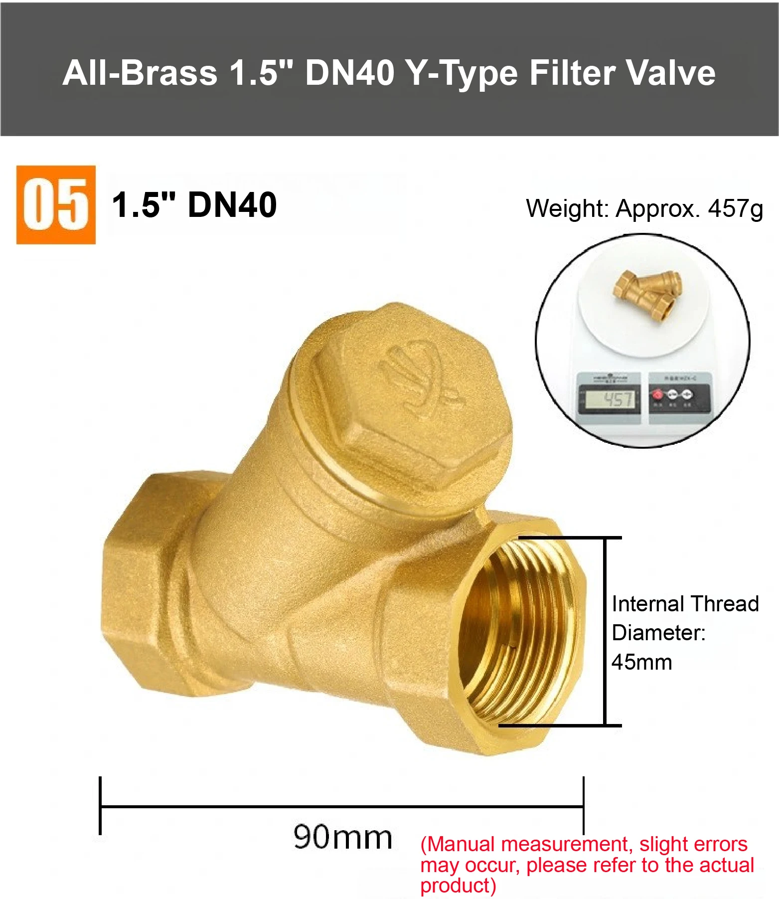 Inline Brass Y Strainer Valve Threaded Female PN16 Sediment Filter with SS Mesh