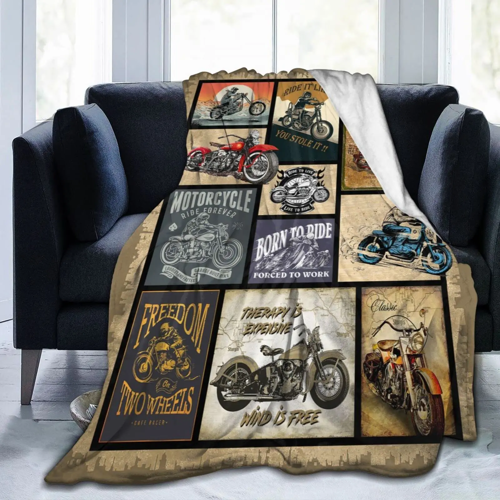 

Motorcycle Gifts for Men Women Throw Blanket Couch Sofa Bed Flannel Soft Cozy Bedding Teen Adult Bedroom