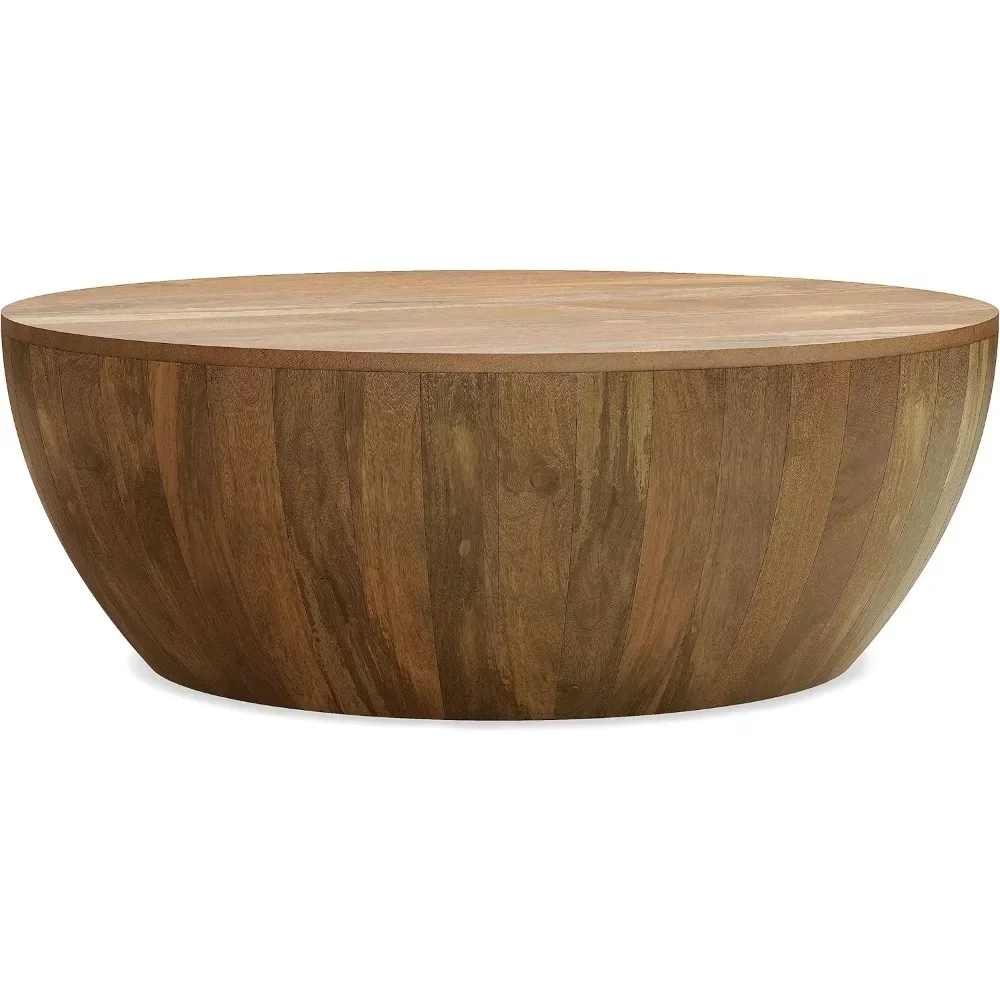 Coffee Table Mango Wood Modern Industrial 34 Inch Round，Fully Assembled, for The Living Room and Family Room Coffee Table