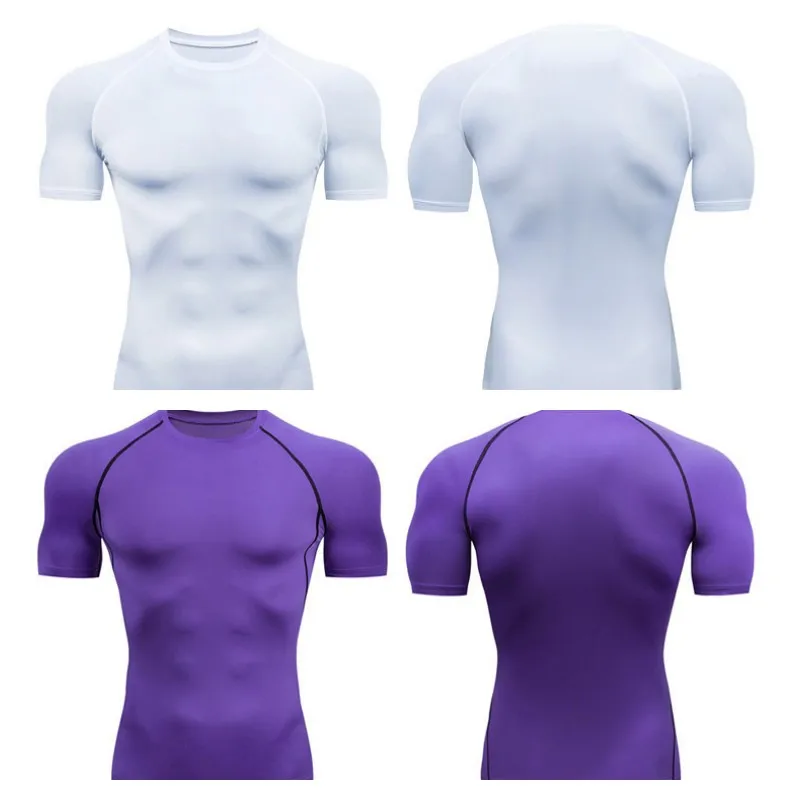 Heren Compressie Hardloop T-Shirt Fitness Strakke Korte Mouw Tshirt Training Jogging Shirts Gym Sportkleding Snel Droog Rashgard