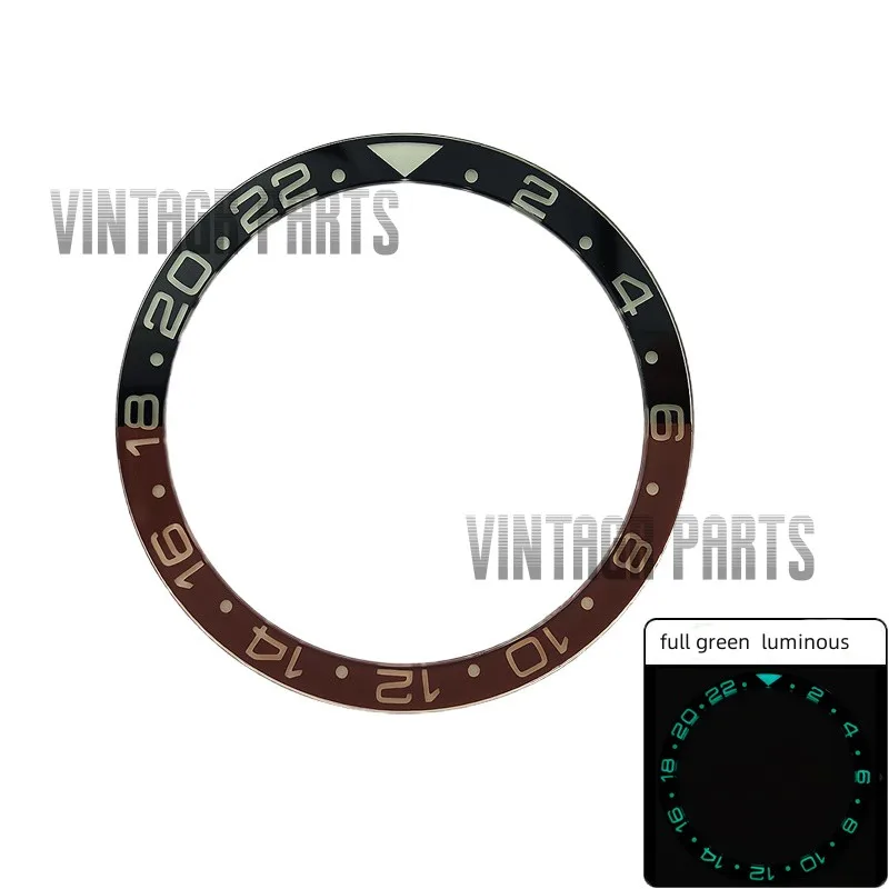 38Mm * 30.7Mm Gmt Nero Caffè Lunetta In Ceramica Inserto Blu Ghiaccio Luminoso Misura Per Orologio Seiko Rolex