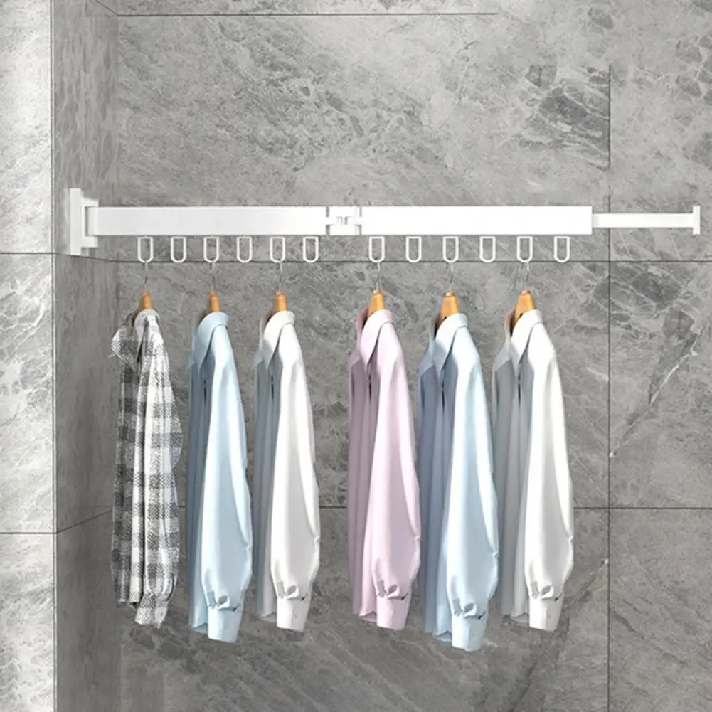 

Drying Rack Wall Mounted Space Save Folding 1/2 Poles Retractable Drying Clothes Strong Bearing Collapsible Laundry Drying Rack