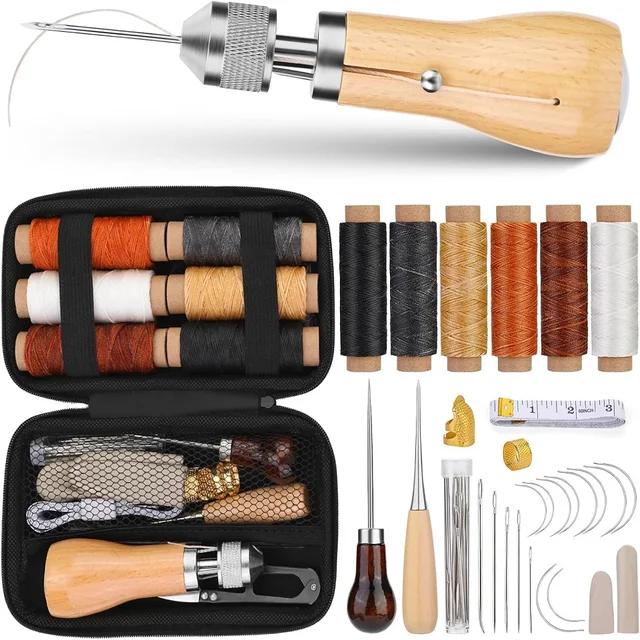Punzón De Costura Para Cuero 4 Piezas - Con Mangos De Madera | Ideal Para Manualidades, Cuero Y Proyectos DIY