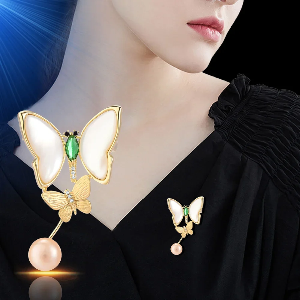 Elegant Pearl Butterfly Brooch for Women Luxurious Zircon Insect Brooches Corsage Clothing Accessories Banquet Jewelry Gifts
