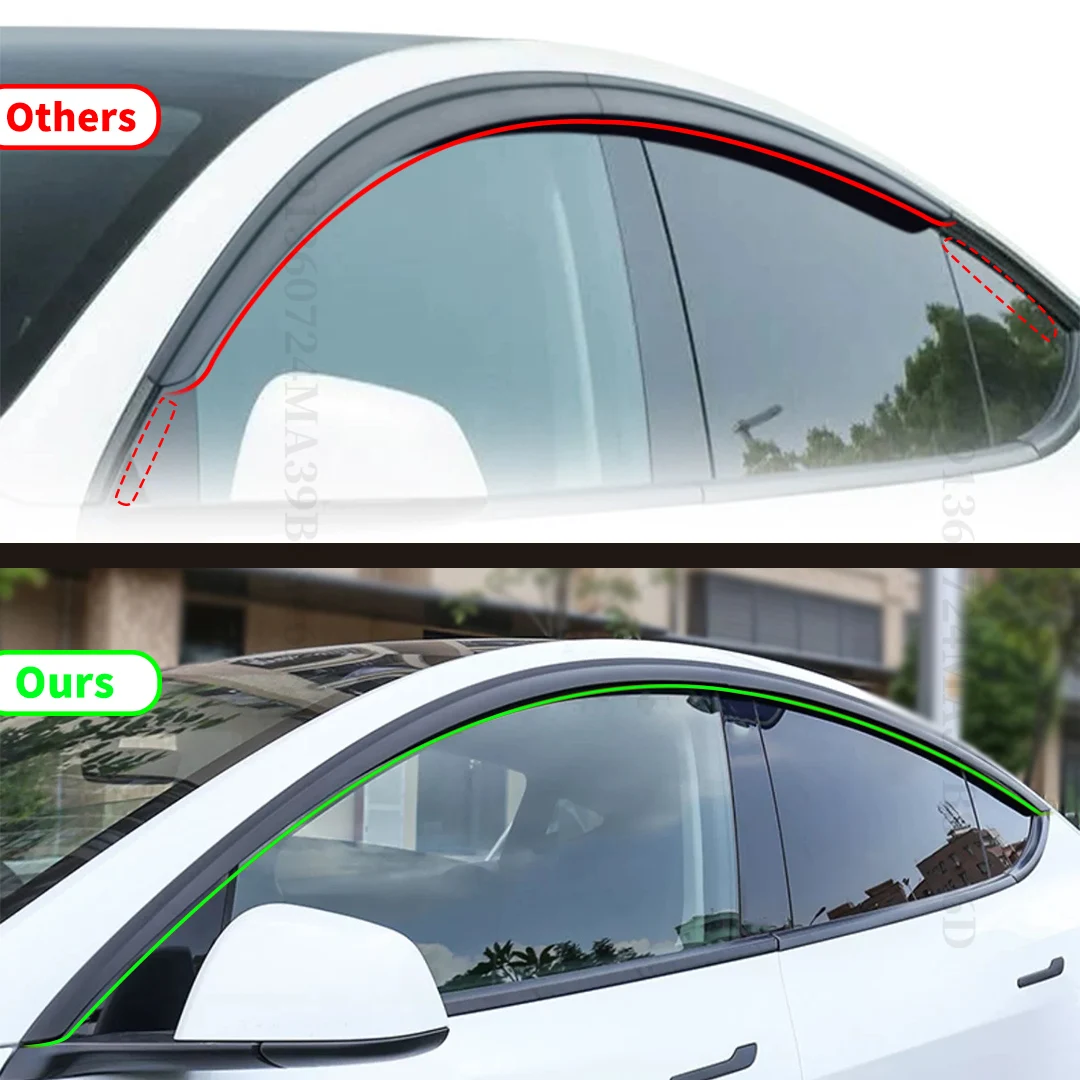 Für Tesla Modell y 2019-2023 Zubehör Auto Styling Tuning Wide Body Kit 4 Stück Fenster Visiere Schatten Wind Deflektor Regenschutz Stirn – Detail 2