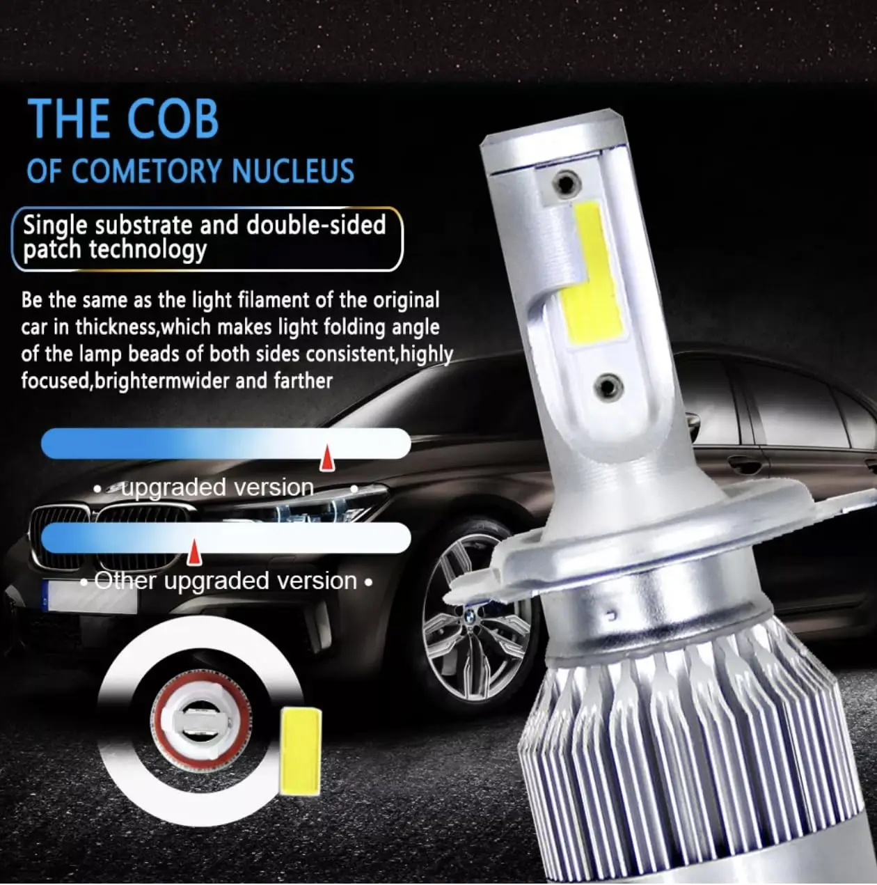 2PCS H1/H7/H4/H8/H9/H11 자동차 LED 조명, 6000K 3800LM 슈퍼 브라이트 하이 및 로우 빔 전구 C6 LED 라이트 헤드라이트 전구, 자동차/트럭