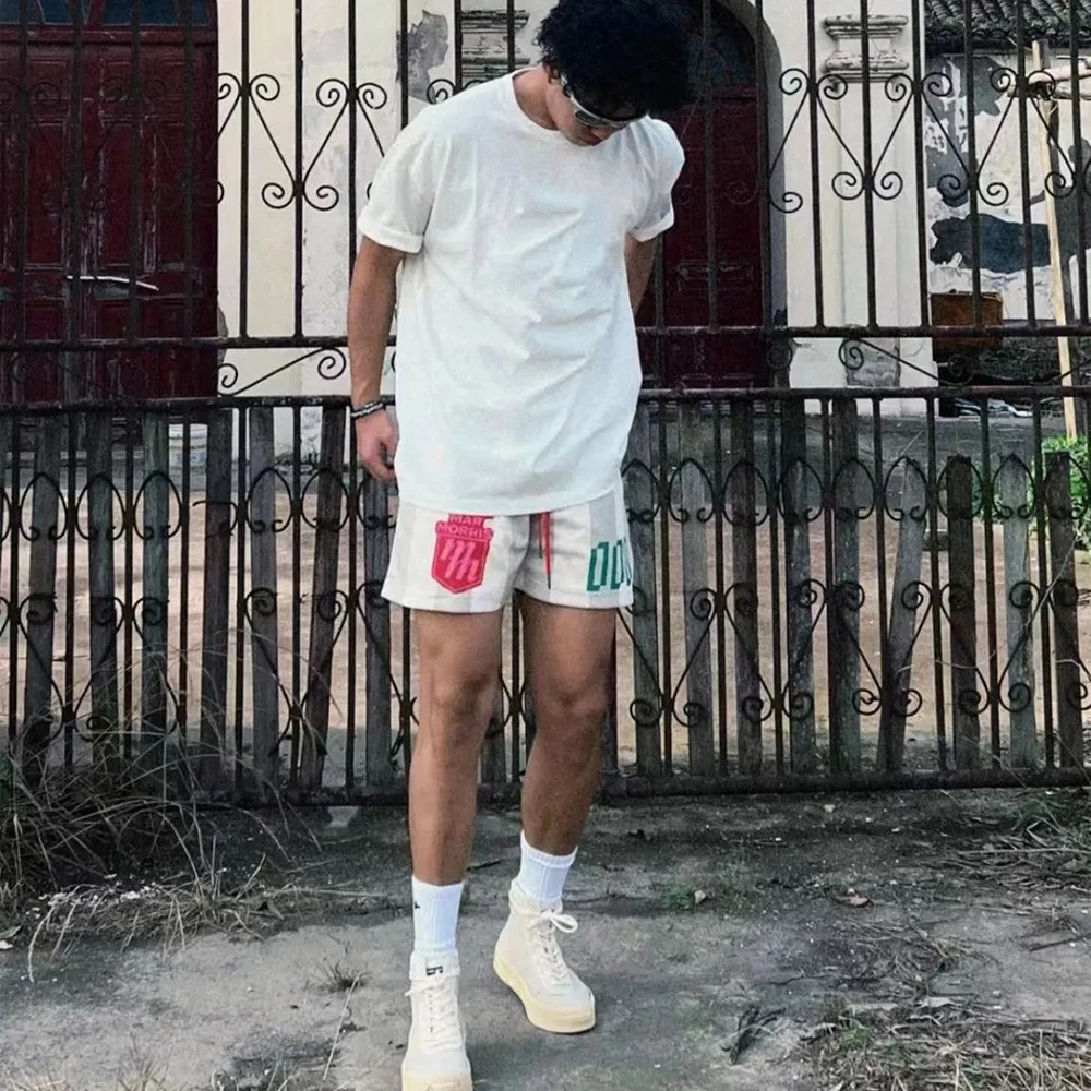 Men's Summer American Street Casual Straight Shorts Striped Hiphop Fashion Loose Y2K Sports Breathable Quick-drying Shorts