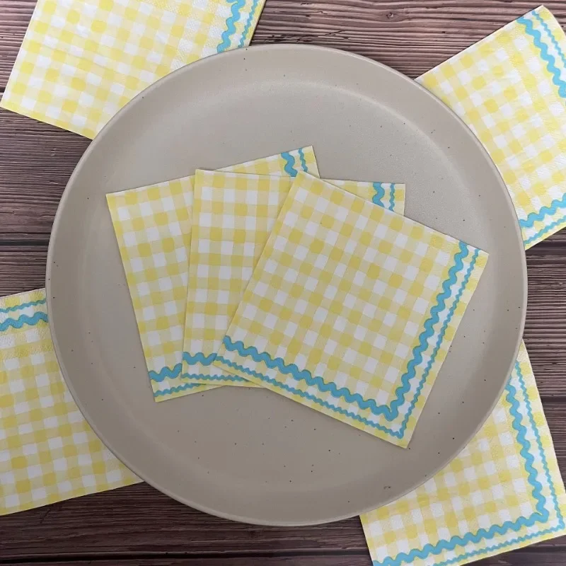 Paper Napkins 20pcs/Pac 25*25cm 3-Ply Plaid Printed Cocktail Party Decoration Placemats