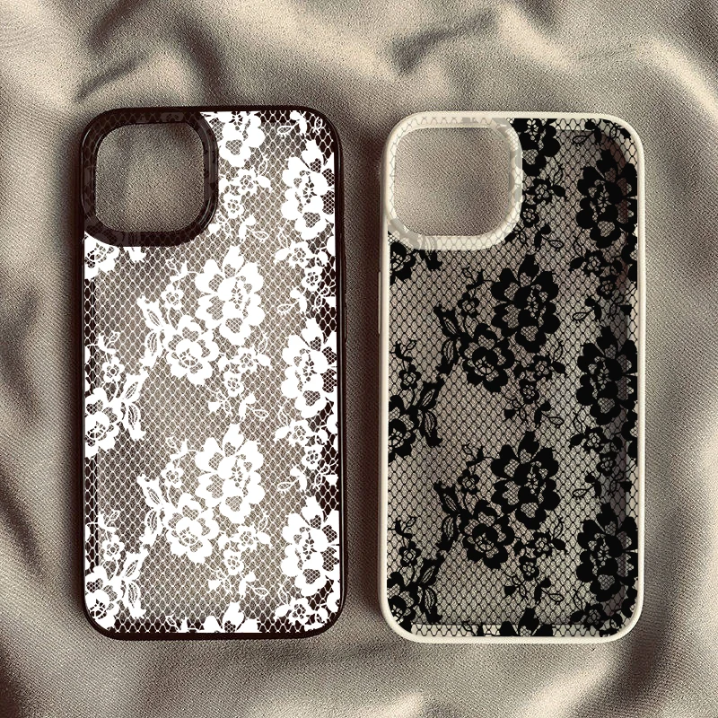 รูปสินค้า เคสโทรศัพท์ลายดอกไม้ลูกไม้สีขาว หรูหรา ใส ทนทาน