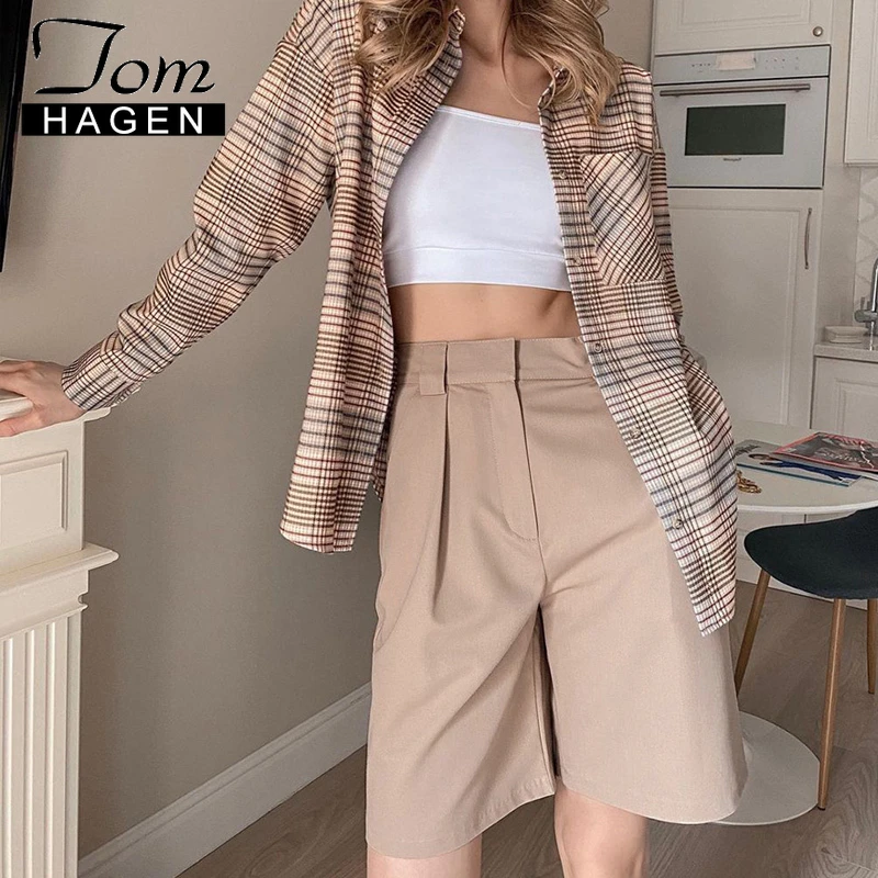 White Women's Knee-length Shorts Summer 2022 Korean Loose Casual Elegant Solid Wide High Waisted Long Oversize Shorts for Women women's clothing stores