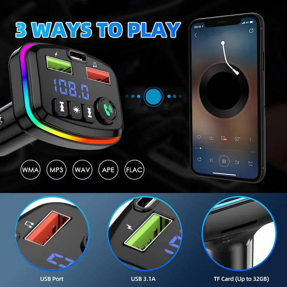 Автомобильный MP3-плеер с FM-радио, Bluetooth, 2 USB-порта, Type-C |  AliExpress