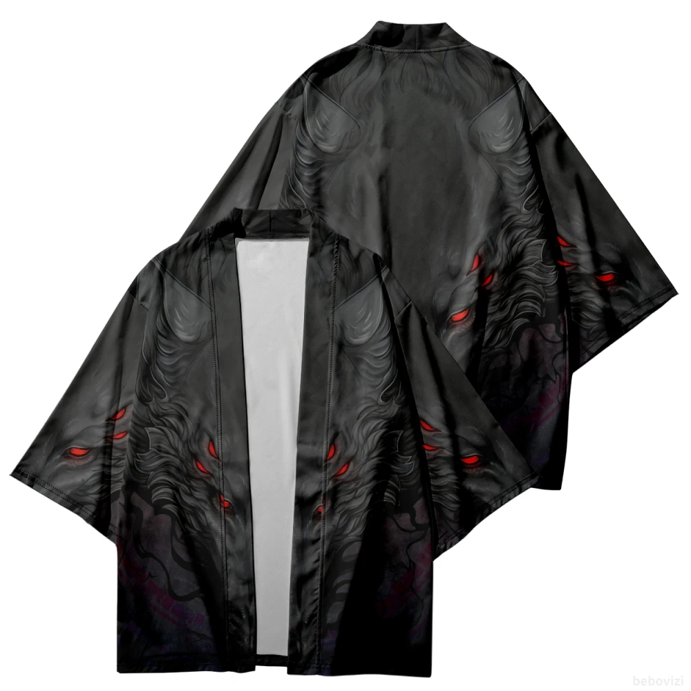 Japanese Style Anime Wolf Print Traditional Kimono Streetwear Women Men Cardigan Yukata Shirts Cosplay Haori Plus Size