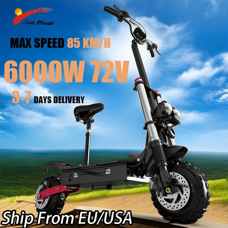 

Electric Scooter for Adults High Power Motor Dual Motors 60V/6000W 85KM/H 60V 30Ah Battery 100KM Range 11" Tubeless Off-Road Tir