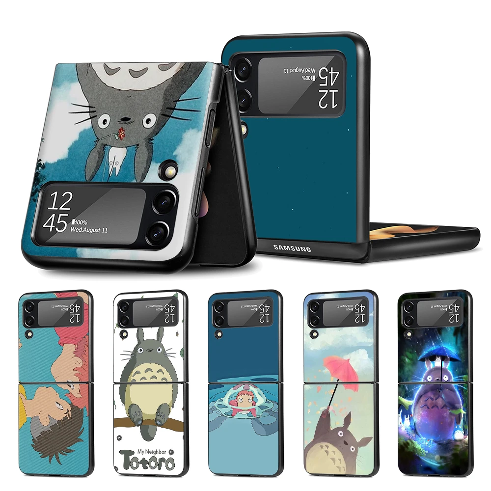 Anime Totoro Ghibli Spirited Cell Phone Case for Samsung Galaxy Z Flip3 5G Black Coque Z Flip 3 Hard PC Luxury Cover Zflip3 Capa galaxy flip3 case