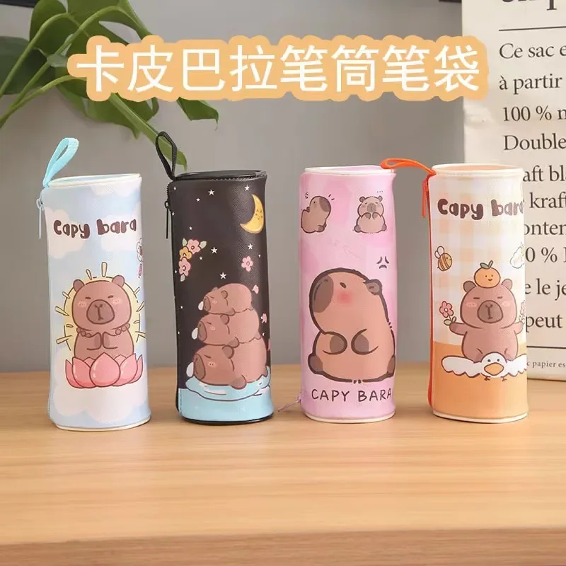 카툰 카피바라 양동이 모양 연필 케이스, 사무실 문구 및 학용품 캔버스 연필 가방, 어린이날 선물, 4 가지 스타일