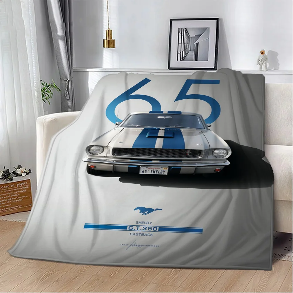 M-머스탱 자동차 여름 담요, 킹 사이즈 푹신한 부드러운 담요 및 던지기, 가정용 니트 격자 무늬 침대 던지기, 비치 타올, 무릎