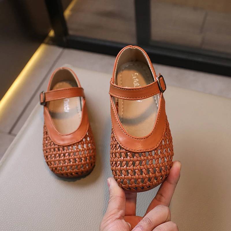 Girls' Shoes 2024 Summer New Children's Sandals Non slip Soft Sole Knitted Comfortable and Breathable Princess Shoes 4
