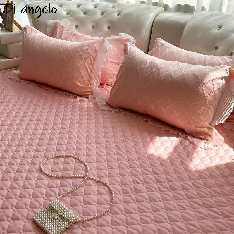Pink Round Fitted Sheet Thick Cotton Quilting Romantic Round Bed Sheet Bedding Set Mattress Cover Family Home Themed Hotel #/ 4