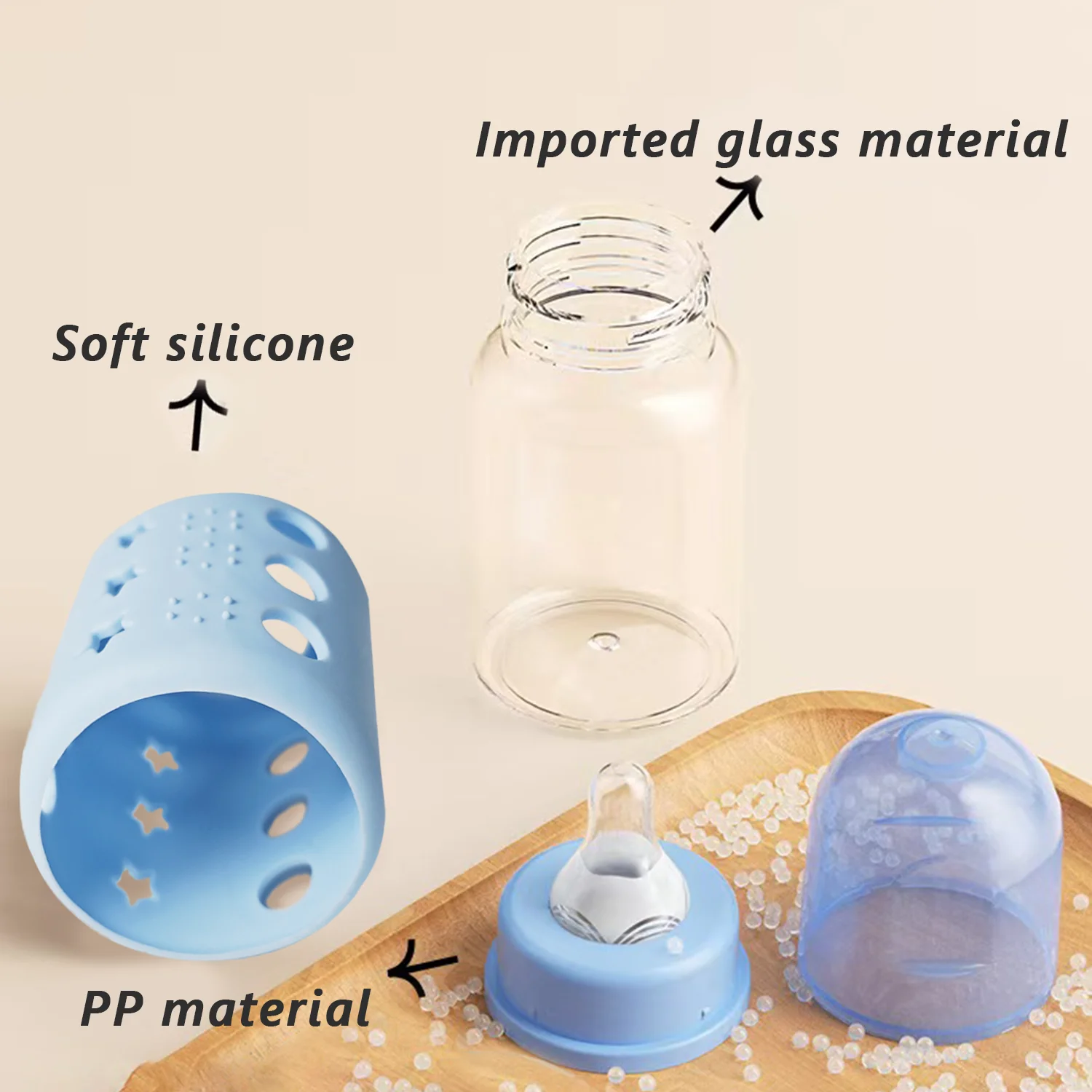 60ML baby glass bottle with star silicone protective cover, cartoon anti-fall, leak-proof, anti-scalding, BPA-free, gift