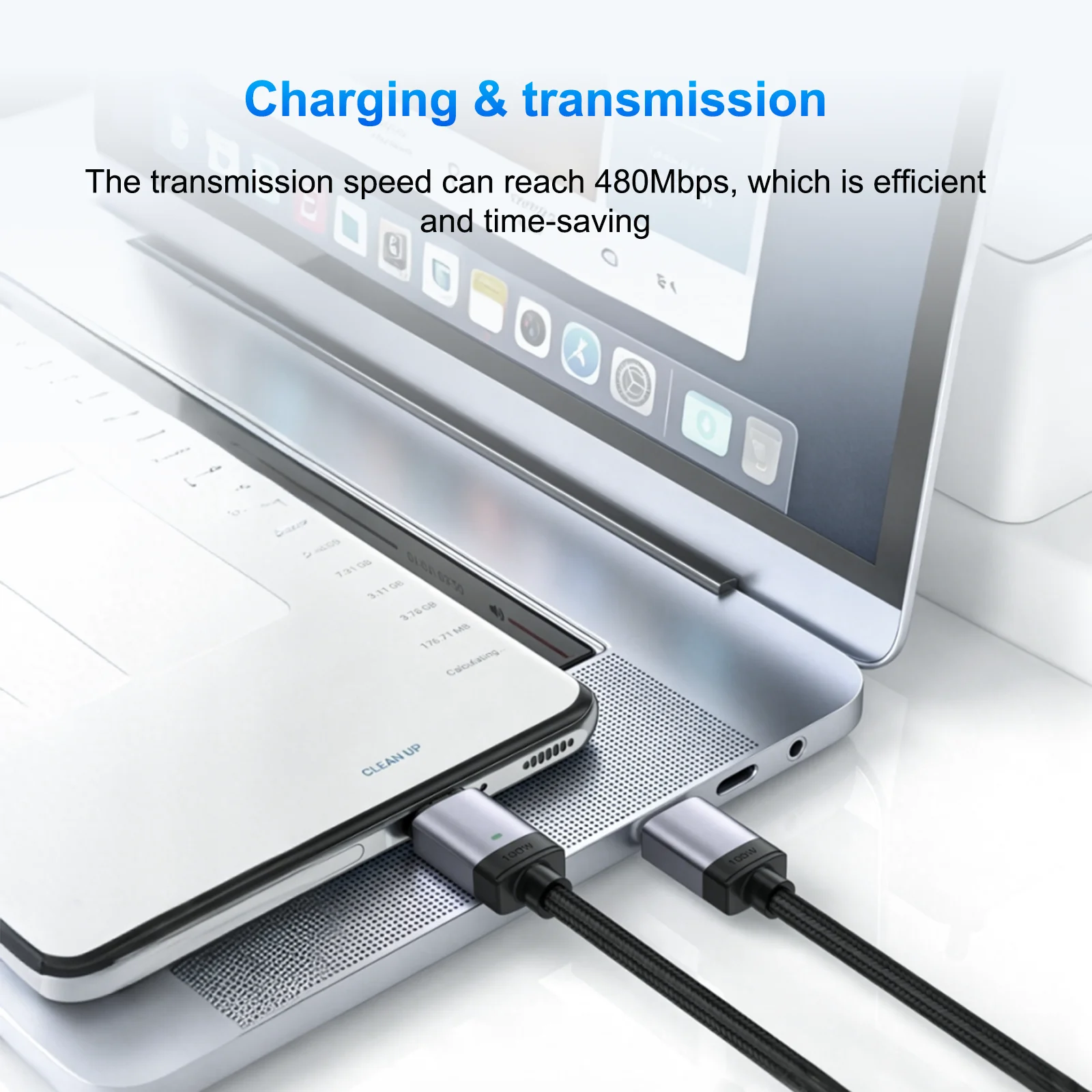 고속 충전 케이블 100W PD 마그네틱 480Mbps 데이터 전송 교체 가능 마그네틱 커넥터 범용 휴대폰 노트북 충전기