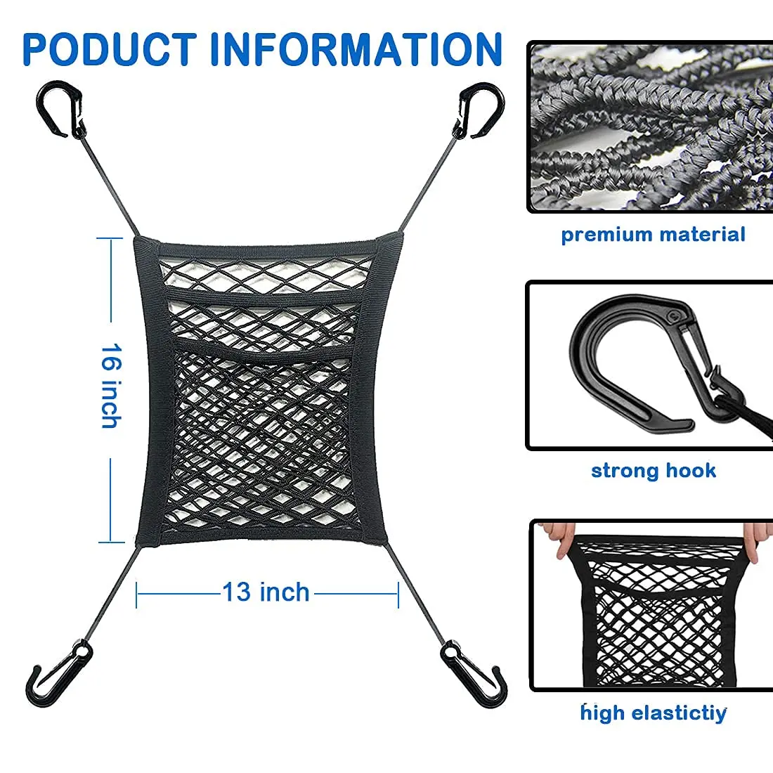 AEagle 3-Layer Car Mesh Organizer Cargo Tissue Purse Holder Seat Back Net Bag Driver Storage Netting Pouch Barrier of Backseat Pet Kids 