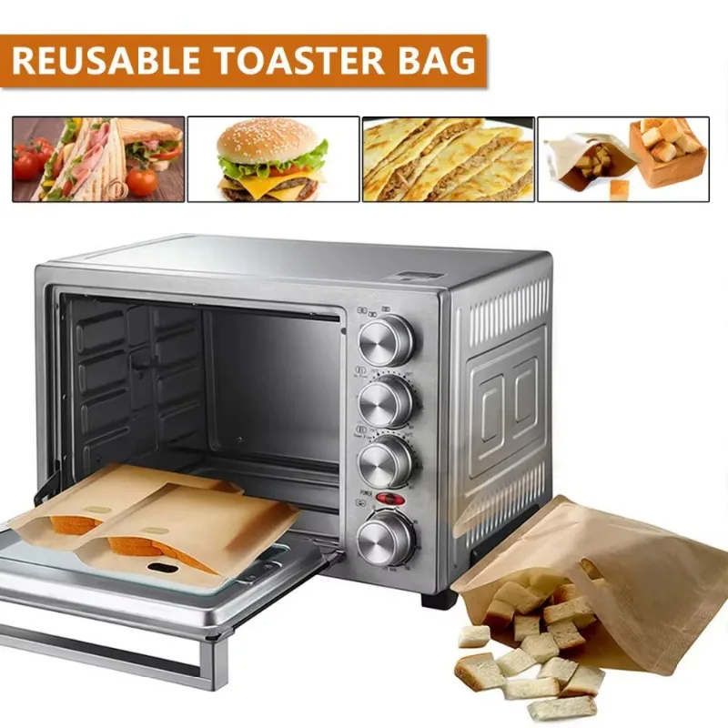 Reusable Toaster Bag Non Stick Bread Bag Sandwich Bags Coated Fiberglass Toast Microwave Heating Pastry Tools