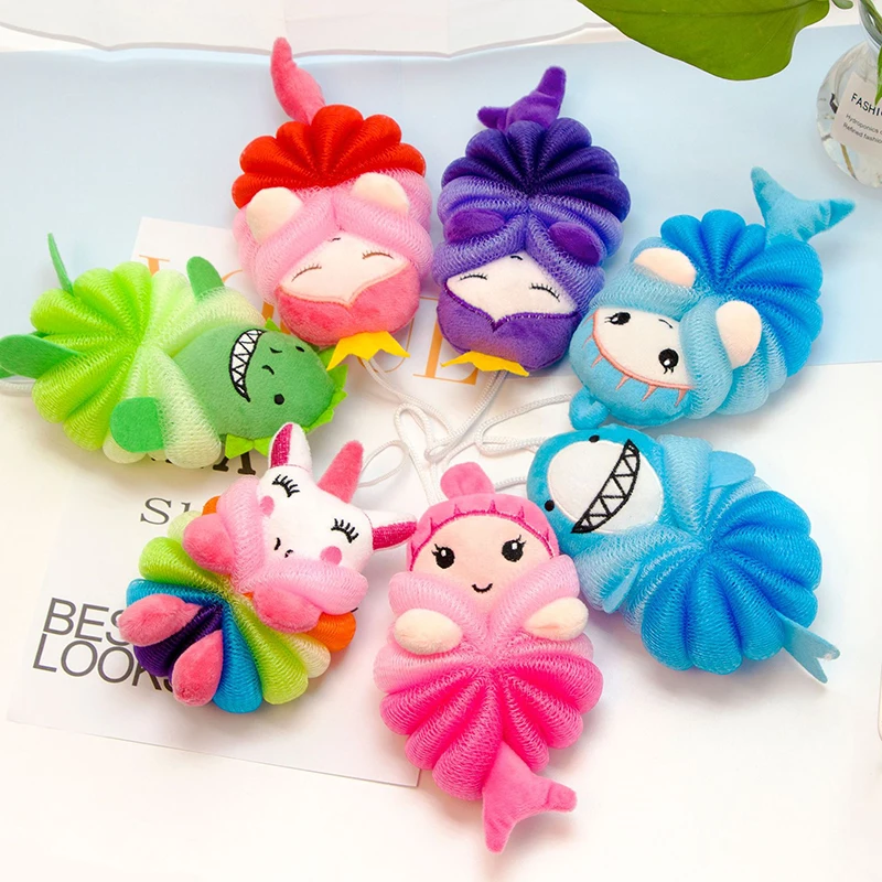 Shower Sponge Ball Baby Bath Ball Cartoon Unicorn Mermaid Bath Sponge Child Children Toddler Newborn Adult Cleaning Brush Soft Shower Sponge