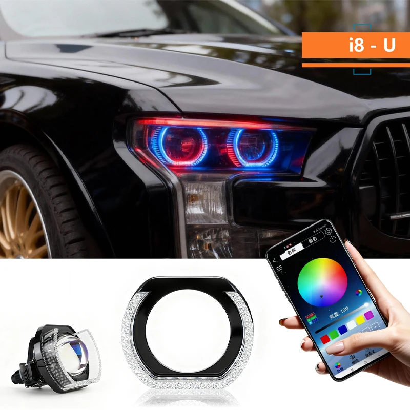 รูปสินค้า ไฟหน้า LED ขนาดใหญ่ 2.5/3 นิ้ว พร้อมวงแหวน RGB ควบคุมผ่านแอพ