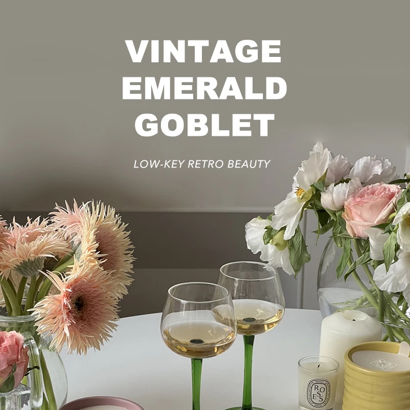 Description Picture 2 of item5(fl.oz) Vintage Emerald Goblets  Red Wine Glass Champagne Home Bar Wedding Party Using Holiday , Wedding Or Housewarming Gift