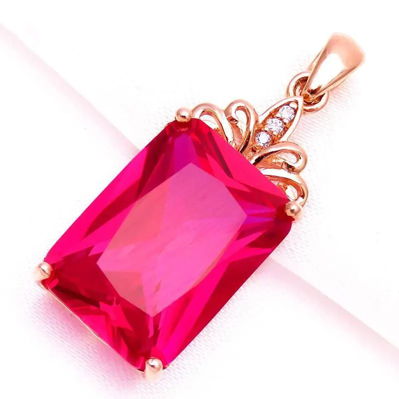 

585 purple gold plated 14K rose gold classic square ruby pendant charm necklace new luxury palace style wedding jewelry