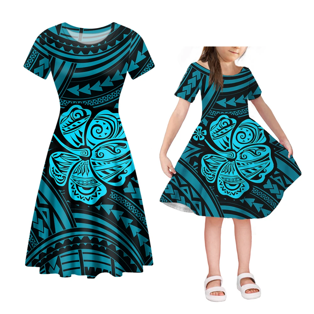 

NOISYDESIGNS Vintage Summer Mom And Daughter Dress Samoan Hibiscus Polynesian Tribal Brand Design Family Match Clothes Family