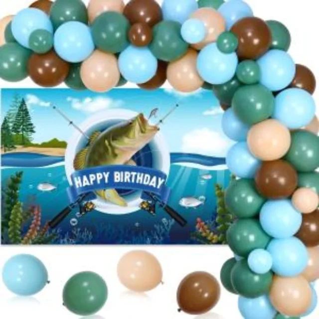 JOYMEMO Gone Fishing Birthday Decor Boy Balloon Arch with Fish