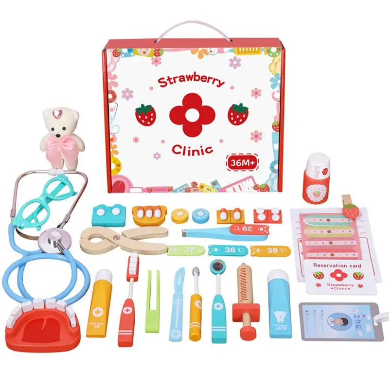 

Play Doctor Set For Kids 28PCS/Set Doctor Role Play Set For Girls Doctor Kit With Stethoscope Red Cross Party Role Playset