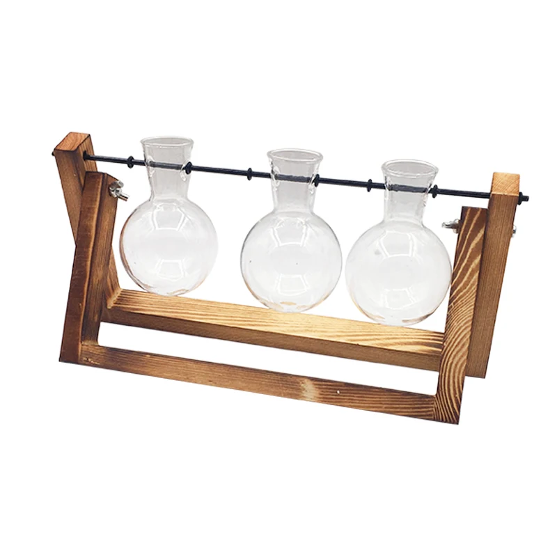 Flower Vase Terrarium Creative Hydroponic Plant Transparent Vase Wooden Frame Glass Tabletop Plant Bonsai Decor