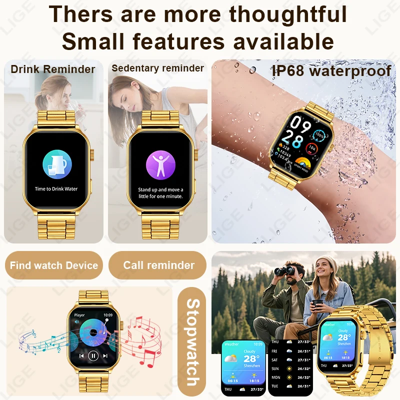 LIGE 2.01" Ultra Smartwatch Men Bluetooth Call Blood Pressure Fitness Tracker IP68 Waterproof Smart Watch Women For IOS Android