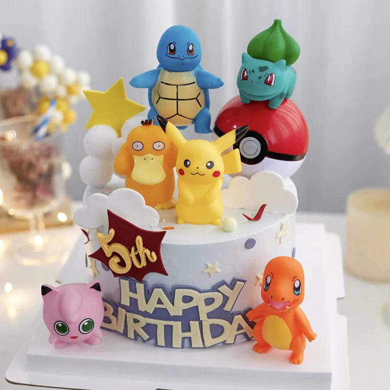 Figurines Pokémon Pikachu, 6 pièces/ensemble, décoration de gâteau, modèle jouets  pour enfants, décorations de fête d'anniversaire, vinyle beurre, cadeaux pour  enfants