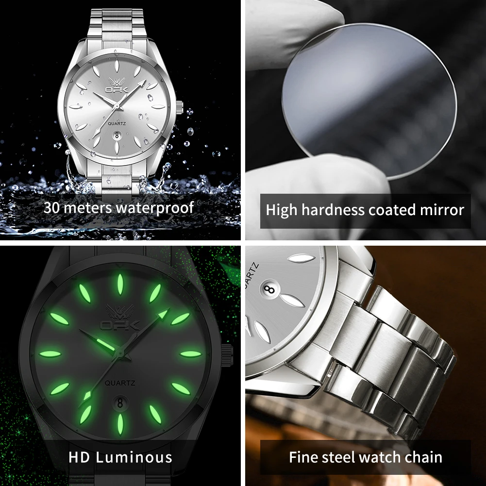 OPK 6038 Men's Watch Silver Stainless steel Deep Waterproof Calendar Man Hand Clock 5