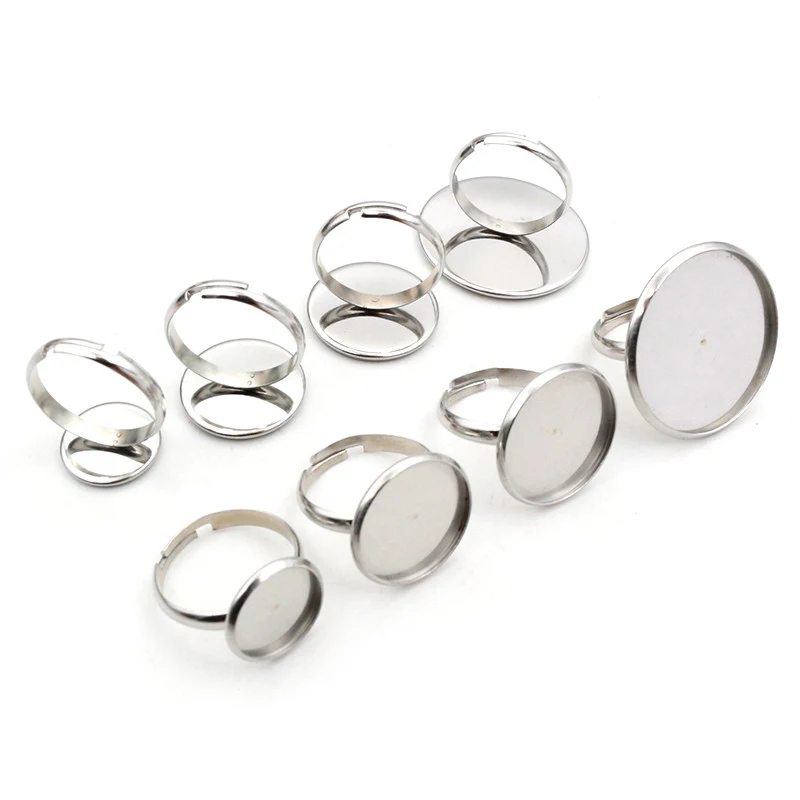 

10pcs 12-25mm Stainless Steel Adjustable Ring Settings Blank Base Tray,Fit 12-25mm Glass Cabochons Buttons DIY Rings Bezels