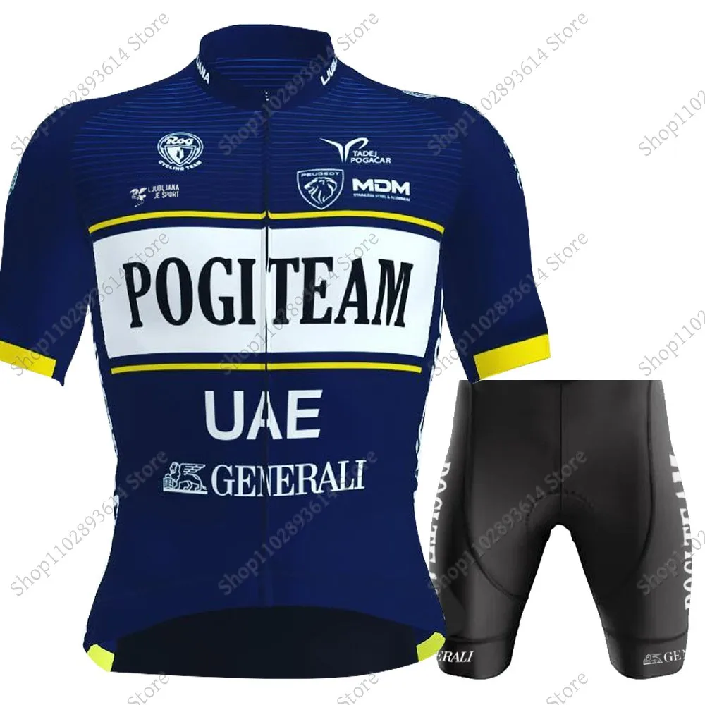 Pogi Team UAE Cycling Jersey Set Summer Mens Short Sleeve Clothing Road Bike Suit Bicycle Shirt Bib Shorts Maillot