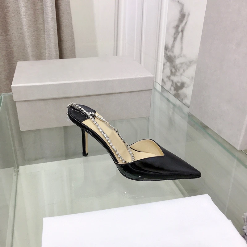 

Casual Designer Sexy Lady Fashion Women Shoes Suede Leather Crystal Strappy Pointy Toe High Heels Pumps Party Shoes