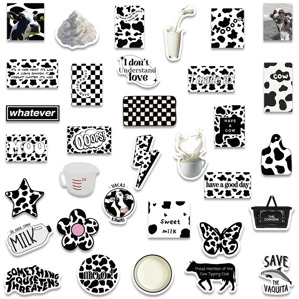 65PCS Cute Black and White Cow Graffiti Stickers Waterproof DIY Decorative  Suitcase Laptop Scrapbook Kids Gift Toys Decal - AliExpress