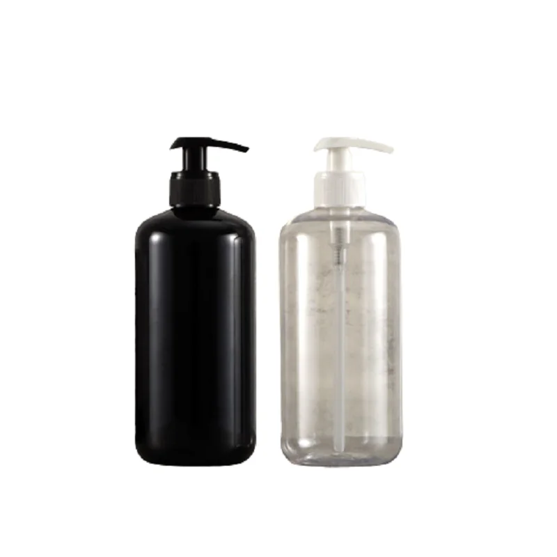 

Shampoo Bottle 500ML 17OZ Round Shoulder PET Black White Press Pump Refillable Packaging Container Empty Plastic Lotion Bottles