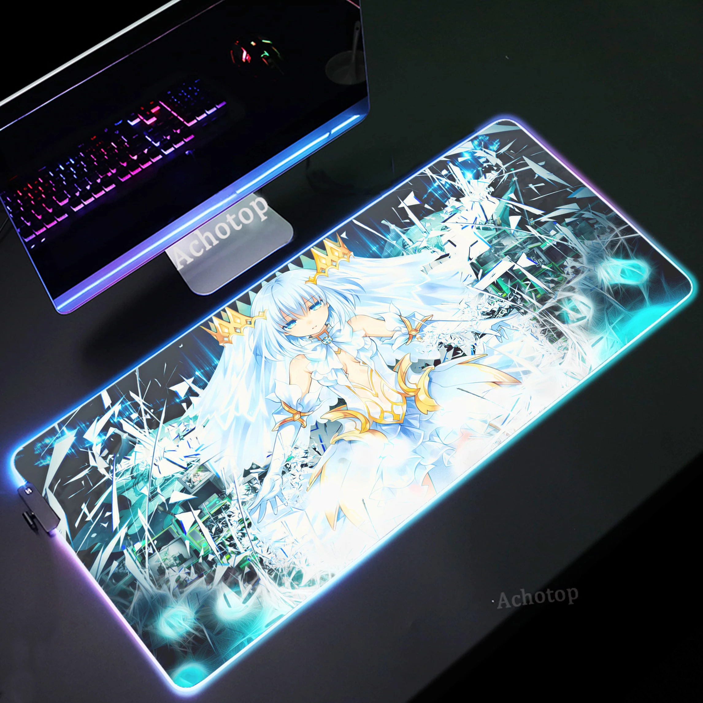 

Large Date A Live Mouse Pad RGB Gaming Accessories Mousepad Locking Edge Mouse Mat LED Luminous Keyboard Pads Office Deskmat