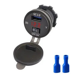 High - Speed USB Car Charger with Digital Display and On - Off Switch (RED)