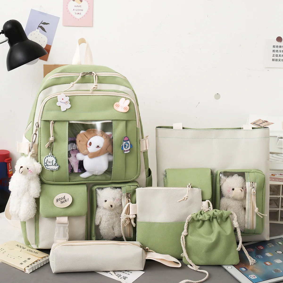 

Fashion 5Pcs Sets Backpack Teenage Girl Kawaii Solid Backpack Laptop Bags College Student Schoolbags Large Capacity Travel Bags