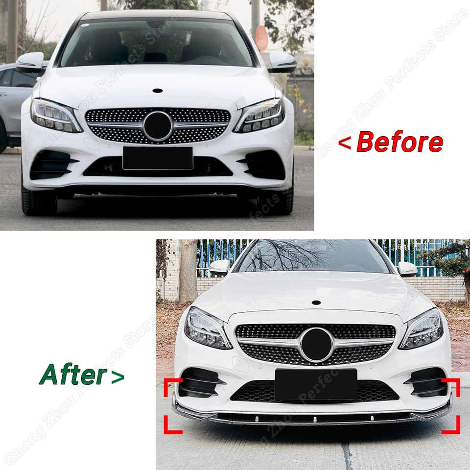 Lame Pare-Choc Avant Voiture, Pour Mercedes Pour Benz Classe C W205 C205 S205 C63 AMG 2015~2022, Diffuseur, Séparateur Becquet, Kit Carrosserie Lèvre Pare-Chocs Avant Voiture (Couleur