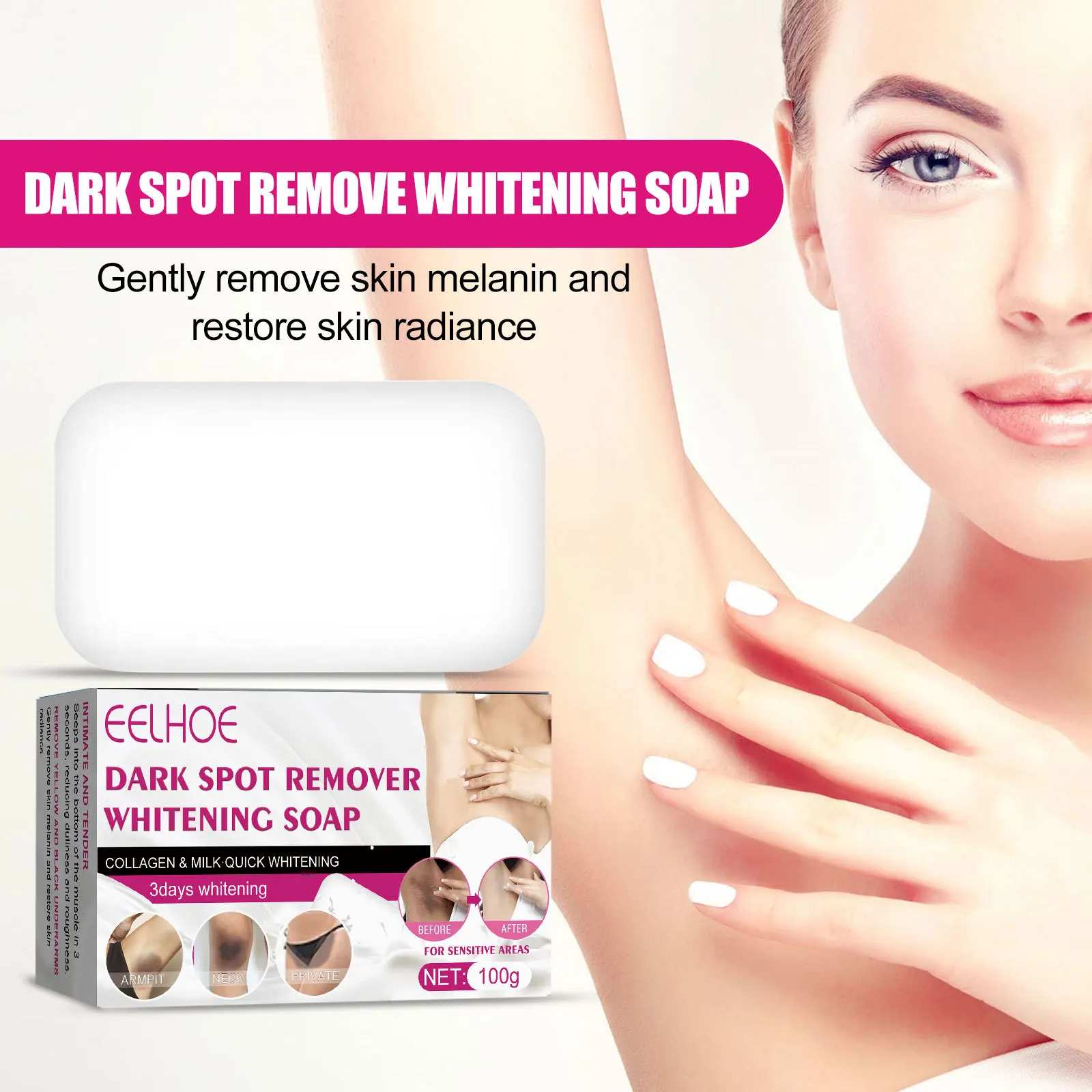 EELHOE Whitening Soap for Dark Skin Bleaching Joint Elbow Intimate Deep Cleansing Remove Dullness Melanin Dark Spot Remover 100g Body Whitening Soap
